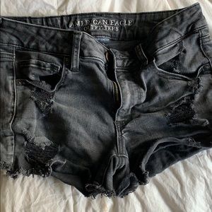 American Eagle black ripped jean shorts